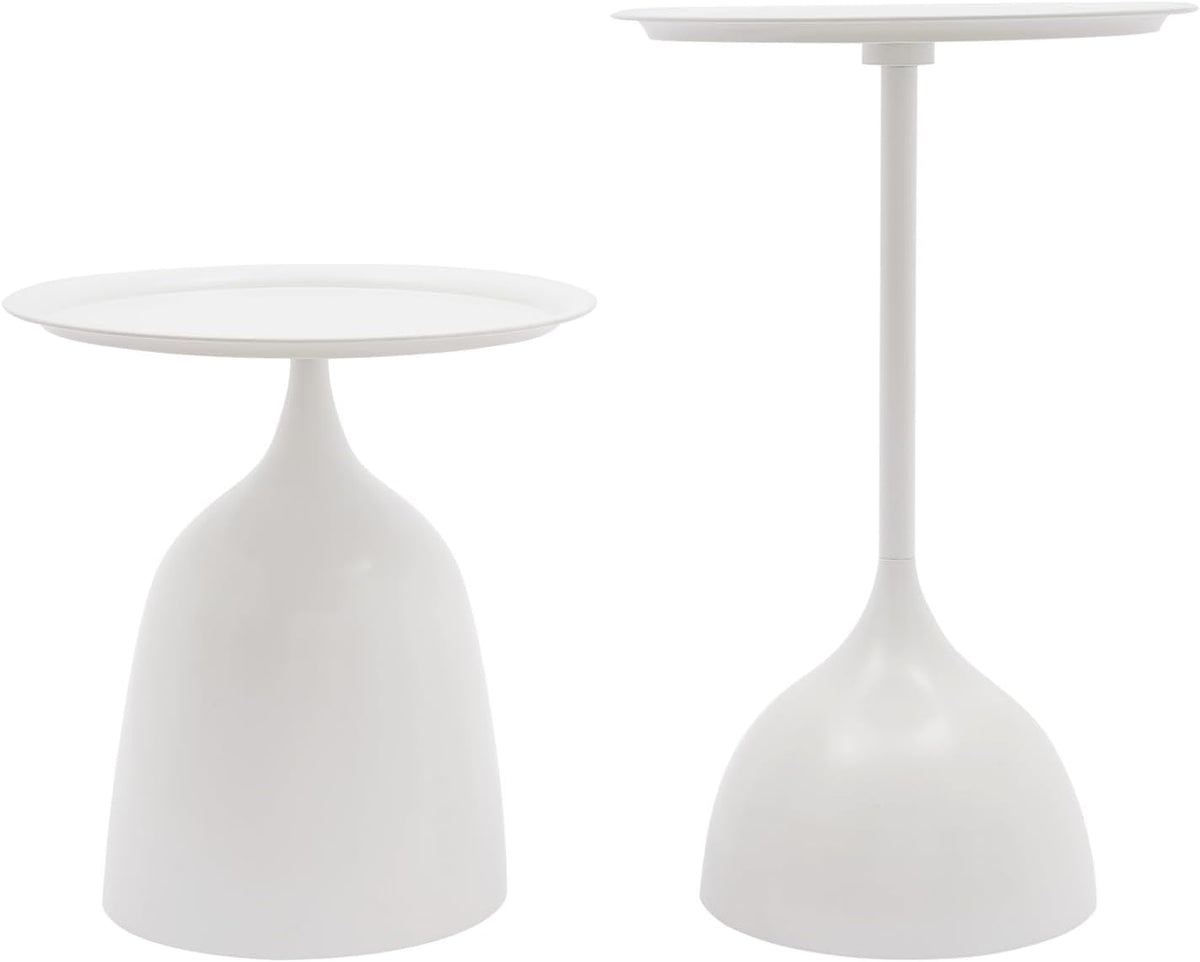 Metal Nesting Tables, Round Side Table Set of 2, White | Pedestal Tables, 17'' & 23'' Height, For Living Room Bedroom Office, Sofa Side and Bedside Console
