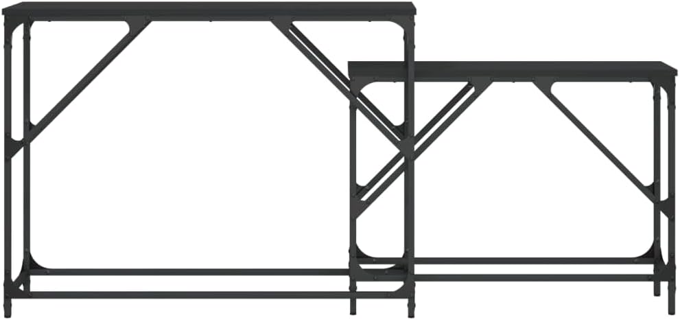 Nesting Console Tables 2 pcs Black Engineered Wood | Space-Saving Nesting Design, Sturdy Metal Frame, Easy to Clean, Versatile for Living Room, Hallway, Office