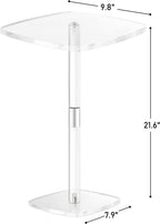 Square Drink Table, 10" Lx10 Wx21.6 H Acrylic Side Table for Small Spaces, Clear Pedestal Side Table, Cocktail Martini Table for Living Room, Bedroom, Sofa, Chair, Clear