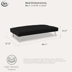 Serta® Rane Futon Sofa Bed 66.1", 3-in-1 Convertible Couch Sleeper for Small Spaces, Tufted Back, Twin Size Guest Bed, Black Woven Fabric