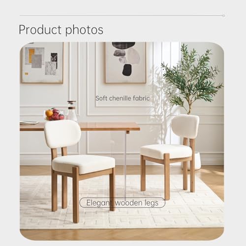 Modern 5-Piece Dining Table Set with 4 Chairs,Oak Round MDF Dining Table, Beige Fabric Upholstered Chairs with Natural Wood Legs for Kitchen Dining Room Home
