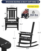 KINGYES Oversized Outdoor Rocking Chairs Set of 2, HDPE Porch Rocker, Black | - Rocking Chairs for Outdoor with Wide Seat - 350LBS Support for Adults