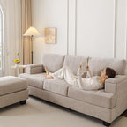 85'' L Shaped Couch with Armrest Organizer,Sectional,Movable Ottoman,Khaki | Comfy Sectional Sofa with Thick Cushion,3 Seats Sofas,Sectional Couches for Living Room,Bedroom,Apartment,Chenille