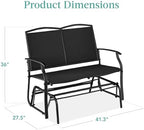 Best Choice Products 2-Person Outdoor Patio Swing Glider Steel Bench Loveseat Rocker for Deck, Porch w/Textilene Fabric, Steel Frame - Black