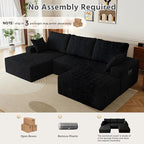 108" U-Shape Modular Sectional Cloud Couch with Ottoman, Deep Seat Couch with Oversized Chaise Lounge, Comfy Flannel Fabric Sofa for Living Room Bedroom Apartment Game Room Basement