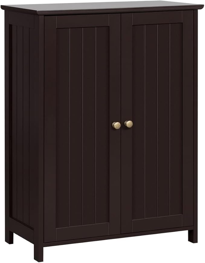 Yaheetech Bathroom Floor Cabinet, Modern Storage Freestanding Organizer Cabinet with Adjustable Shelves & Double Doors, 3-Tier Home Living Room Furniture, Espresso