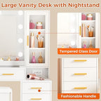 53.15" Large Glass Top Vanity Desk with Mirror and Lights, White