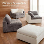Amsleekey 108" Cloud Sectional Couch with 2 Washable Cover Sets | L-Shaped Modular Sofa with Ottoman, Deep Seat Couch for living room, DIY Covers in White and Gray