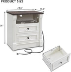 26" Tall Farmhouse Night stand Set of 2, 2 Drawers End Table w/Charging Station, 23.6" Wide Wood Side Table w/Roman Column, Large Rustic Sofa Table w/Open Shelf, Bedside Table for Bedroom, White