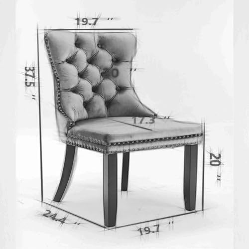 Virabit Velvet Dining Chairs, Tufted Upholstered Dining Chairs with Nailhead Back and Ring Pull Trim, Solid Wood Dining Chairs for Kitchen/Bedroom/Dining Room (Black, Set of 2)