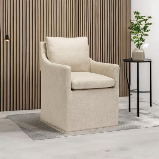 DUHOME Upholstered Dining Chair,Linen Accent Chair for Living Room,Single Sofa with 4 Casters,Upholstered Armchair for Bedroom Reading Waiting Kitchen Dining Room