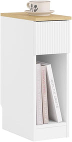 SoBuy Narrow Nightstand, Slim Bedside Tables with Drawers Suitable for Small Space, Easy Assemble (White) | Bedside Table Bedroom Living Room Table with Skirting Board Design, Space Saving for Small Spaces, White, FBT111-W