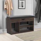Apicizon 31 Inches Storage Bench with Padded Cushion, Shoe Bench with Storage Space, Upholstered Entryway Bench for Living Room, 2-Tier Shoe Rack Organizer, Brown