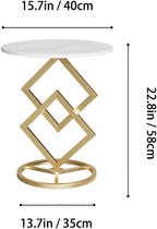 Boho Round Side Table Living Room, Luxurious Marble Desktop end Tables with Simple Aesthetic Metal Base, Modern Decor Bedside nightstand Coffee Snack Table for Bedroom Sofa Patio Balcony