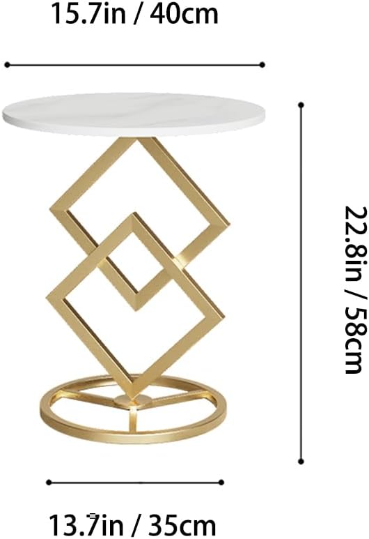 Boho Round Side Table Living Room, Luxurious Marble Desktop end Tables with Simple Aesthetic Metal Base, Modern Decor Bedside nightstand Coffee Snack Table for Bedroom Sofa Patio Balcony