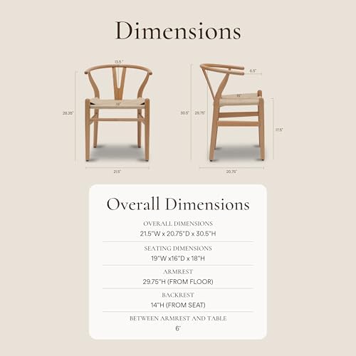 POLY & BARK Weave Dining Chair – Mid-Century Modern Wishbone Dining Chair with Arms, Solid Wood Frame, Indoor Use – Oak – Single - Ideal for Dining Room, Kitchen, or Stylish Accent Setting