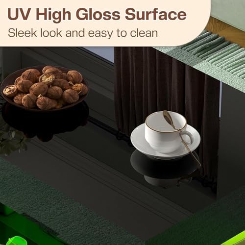 LUXOAK 3-Piece Modern Coffee Table Set with LED Lights | High-Gloss Finish, Coffee Table with Storage, 2 End Tables with Charging Stations, Living Room & Office Use, Black