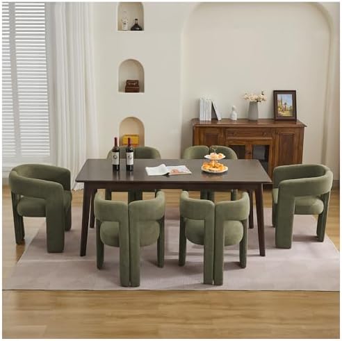adochr Modern Barrel Dining Chairs Set of 6, Upholstered Linen Dining Room Chair with Wooden Legs, Accent Chairs with Arms, Comfy Side Armchairs for Kitchen/Dining Room/Living Room, Green