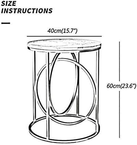 Telephone Table, Marble Side Table Round Coffee Table Telephone Table for Living Room Bedroom,Golden Wrought Iron Base,40x60CM (White
