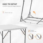 VINGLI White Card Square Table, 34 inch Foldable Legs Full Table Top, Easy to Set up and Store, Folding Portable for Game Puzzles, Gathering, Party, Dining, Indoor, Outdoor, Outside