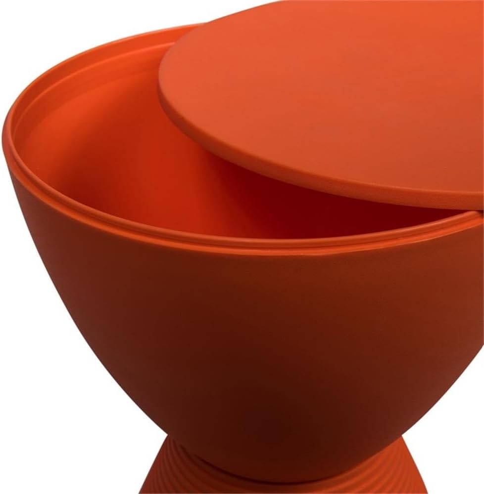 BOWERY HILL Contemporary Plastic Ribbed Round End Table, Hourglass Design with Hidden Storage, Durable UV-Protected Orange Finish, 16.75" H x 11.75" W, Indoor/Outdoor Use