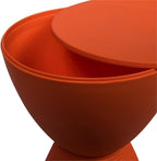 BOWERY HILL Contemporary Plastic Ribbed Round End Table, Hourglass Design with Hidden Storage, Durable UV-Protected Orange Finish, 16.75" H x 11.75" W, Indoor/Outdoor Use