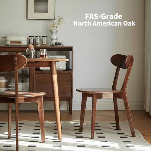 Walnut Dining Chairs Set of 2, Solid Oak Wood | Mid Century Modern, Armless & Curved Back. Heavy Duty 400 LBS, Easy Assembly. for Kitchen, Dining Room & Breakfast Nook
