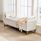 Storage Bench for Bedroom, 65 Inch End of Bed Storage Bench Beige | Velvet Storage Ottoman Bench, Tufted Upholstered and Gold Legs, Bedroom Bench with Storage, Arms, 2 Pillows, for Window