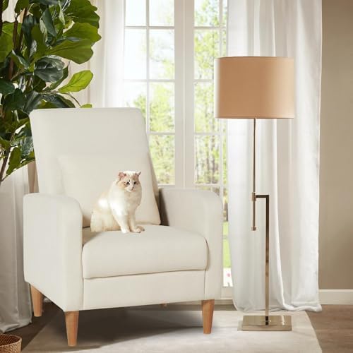 COLAMY Mid-Century Modern Upholstered Accent Chair with Back Pillow & Solid Wood Legs, Fabric Cozy Armchair for Living Room, Bedroom, Reading Nook, Apartment & Small Spaces, Beige