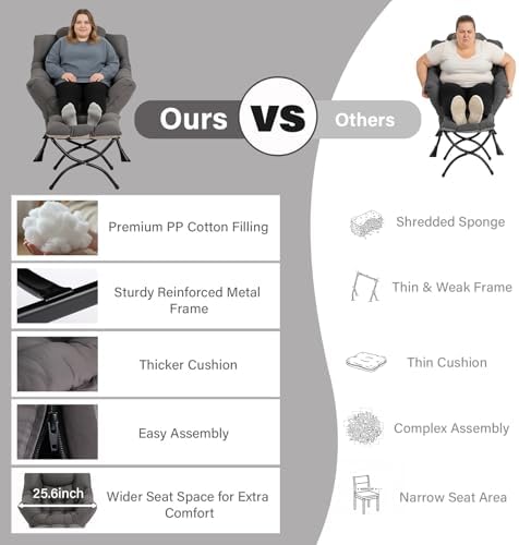Modern Lazy Chair with Ottoman, Comfy Accent Reading Chair, Dark Grey