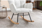 Rocking Chair, Upholstered Teddy Fabric Glider Chairs, Lounge Accent Armchair with Thick Cushion and High Backrest, Accent Rocking Chair for Bedroom, Living Room, Ivory