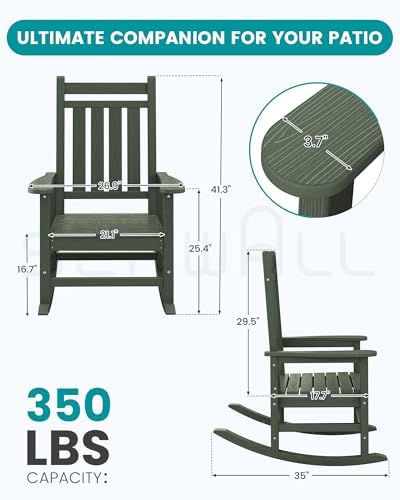 SERWALL Oversized Outdoor Rocking Chair Set of 2, HDPE Rocker for Adults, Patio Rocking Chairs for Porch, Avocado Green
