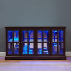 KEIKI Curio Cabinet, Lighted Glass Display Cabinet w/ 4 Glass Doors & Adjustable Shelves, Lighted Showcase with Light Strip, TV Stand, Cherry