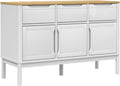 White Sideboard Buffet Cabinet, Solid Pine Wood and Engineered Wood Credenza with 2 Drawers and 3 Doors, Accent Storage Cabinet for Dining Room, Living Room, Hallway, 44.9 Inch