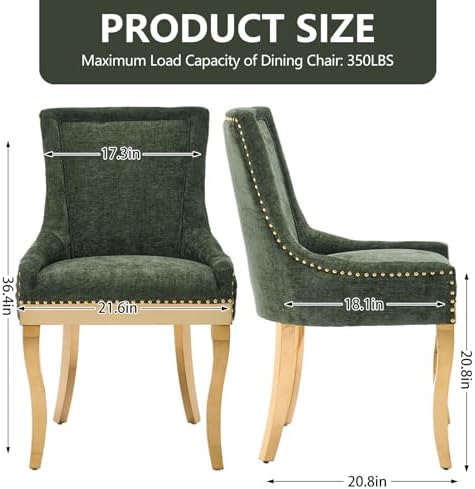 Olive Green Upholstered Dining Chairs Set of 6, Gold Stainless Steel Legs | High back; nailhead trim; modern style; 400 lb capacity dining chairs for Kitchen; easy assembly;accent kitchen chairs