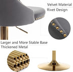 Cinxzar Gold Velvet Bar Stools Set of 4, Swivel Counter Height Bar Stools with Nailheads Trim, Adjustable Barstools for Kitchen Island, Pub, Club (Grey)