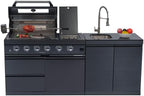 Premium Stainless Steel Outdoor Kitchen Island with Built-in Grill, Rotisserie, Wine Cooler, Granite Countertop and Storage