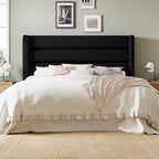 Allewie Full Size Platform Bed Frame with Velvet Upholstered Wingback Headboard, No Box Spring Needed, Under Bed Storage Space, Strong Wooden Slats, Modern Mattress Foundation, Easy Assembly, Black