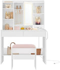 VASAGLE 35.4-Inch Vanity Desk with Mirror and Lights, 2 Drawers | Modern Vanity Table Set with Stool, Power Outlets, Jewelry Storage, 6 Compartments, Cloud White, KAILYN Collection URDT031W01