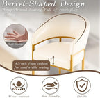 Modern Counter Height Bar Stools,Bar Stools Set of 3,PU Leather Upholstered Barrel Barstools with Backs,26" Kitchen Island Chairs,Metal Gold Frames,Support 480 LBS,Beige White Leather