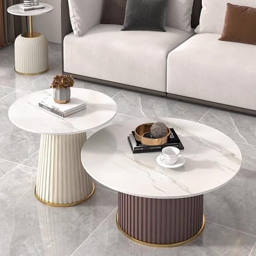 Modern Coffee Table Central end Tables for Living Room, Multifunctional Tea Snacks Center Table with Marble Desktop, Round Coffee Tables for Bedroom, Sofa, Indoor, Couch, Parlor, Dinning Room