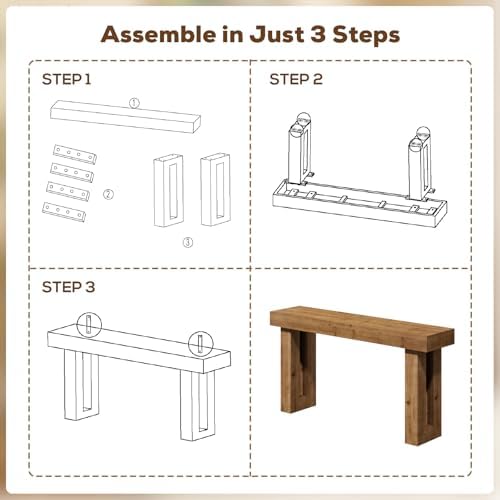 HOKYHOKY Solid Wood Entryway Table, 59-Inch Long Farmhouse Console Tables | Rectangular Behind Couch Table, Wooden Sofa Tables, Hallway, Entrance, Foyer, Living Room