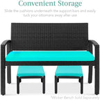 Best Choice Products Set of 2 Wicker Ottomans, Multipurpose Outdoor Furniture for Patio, Backyard, Additional Seating, Footrest, Side Table w/Removable Cushions, Steel Frame - Black/Teal