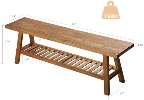 HOKYHOKY Reclaimed Solid Wood Bench-55 Entryway Bench with Storage Shelf | Farmhouse Narrow Rustic Bench, Hallway, Kitchen, Bedroom, Dining, Indoor