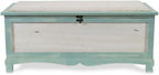 Pemberly Row Shabby-Chic Wood Bench Chest, Seafoam Green & Off White Finish, Cushioned Seat with Hinged Lift-Up Storage, Handcrafted Bedroom or Entryway Seating Organizer, Fully Assembled