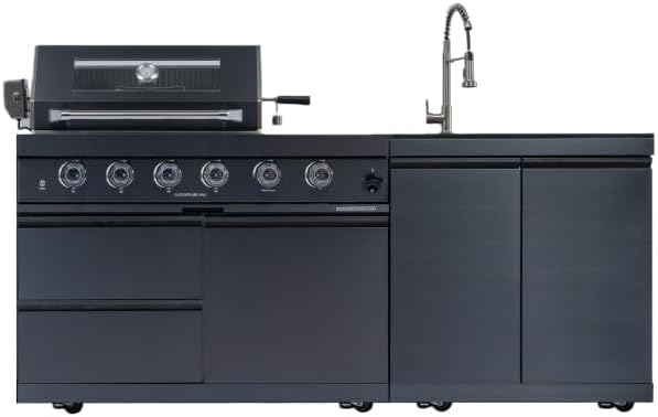 Premium Stainless Steel Outdoor Kitchen Island with Built-in Grill, Rotisserie, Wine Cooler, Granite Countertop and Storage