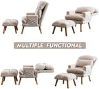 CANMOV Modern Accent Chair with Ottoman Set of 2, Soft Fabric Armchair with Adjustable Backrest and Side Pockets, Comfy Lounge Chair for Living Room, Bedroom, Apartment, Office, Beige