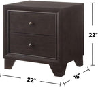 Nightstand with 2 Drawers in Espresso Finish,for Small Spaces