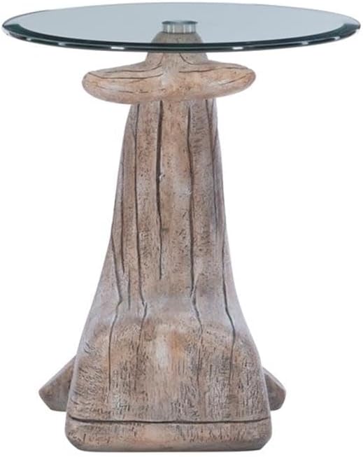 MAKLAINE Whale Sculptured Accent Table, 23 in Tall, Resin Base with Driftwood Finish, 20 in Beveled Glass Top, Rustic Side Table for Living Room or Bedroom Decor
