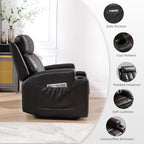 CANMOV Manual Recliner Chair with Massage and Heat,Breathable Leather Recliner Chair with Armrest and Backrest, Manual Reclining Single Sofa with 2 Cup Holders, Side Pocket for Living Room,Dark Brown